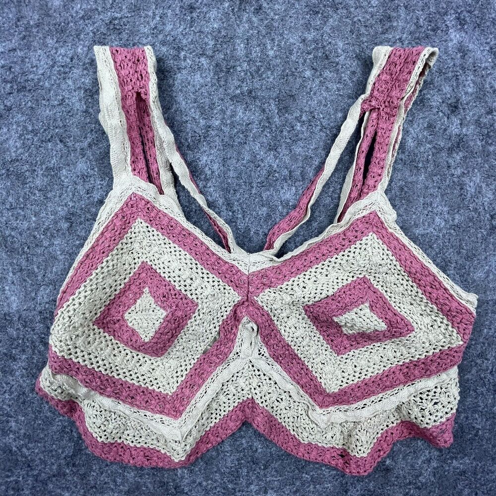 Let Me Be Top Anthropologie Womens Medium‎ Crochet Knit Crop Beachy Boho Hippie